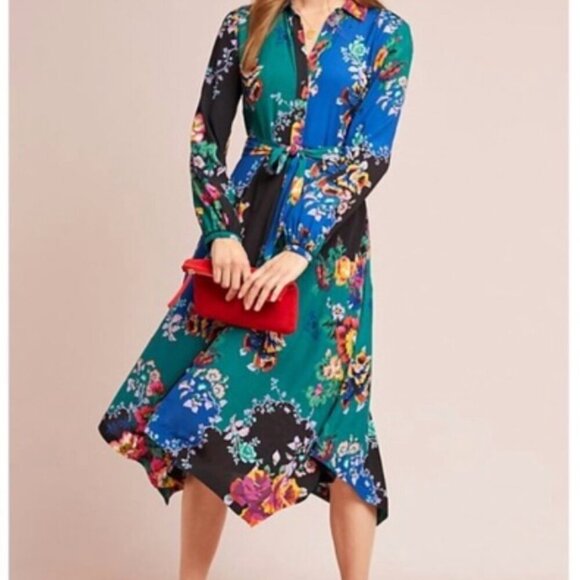 Anthropologie Maeve Floral Patchwork Shirtdress Size 2 Dress NWT - Picture 1 of 7